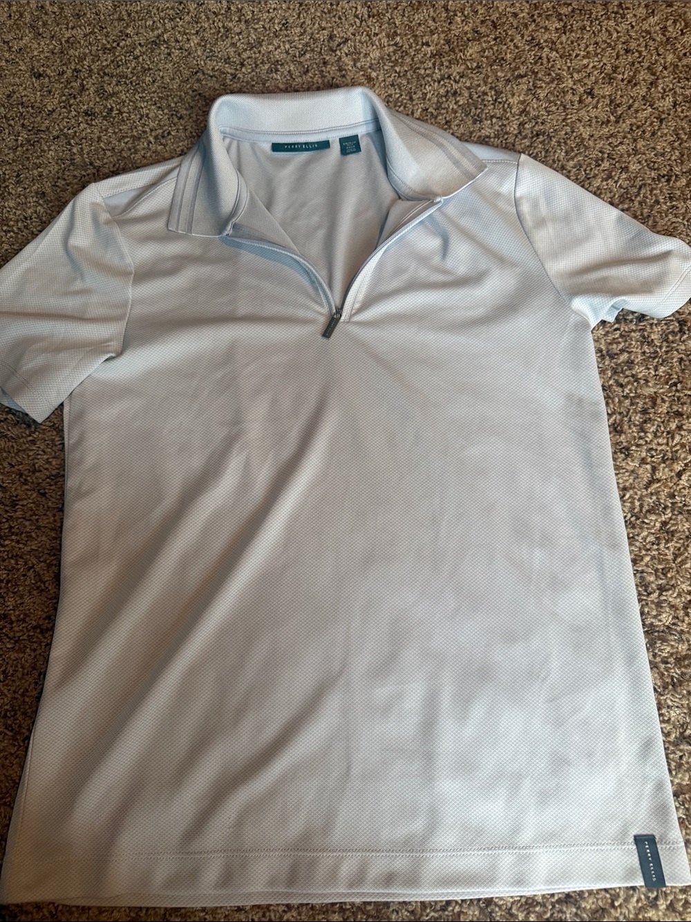 Perry Ellis Pale Blue/Grey Short Sleeve Zip Polo